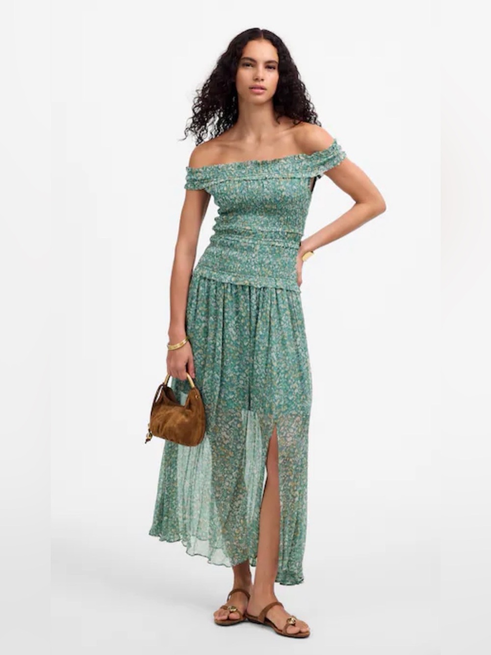 Madewell Smocked Off-Shoulder Dress in Floral